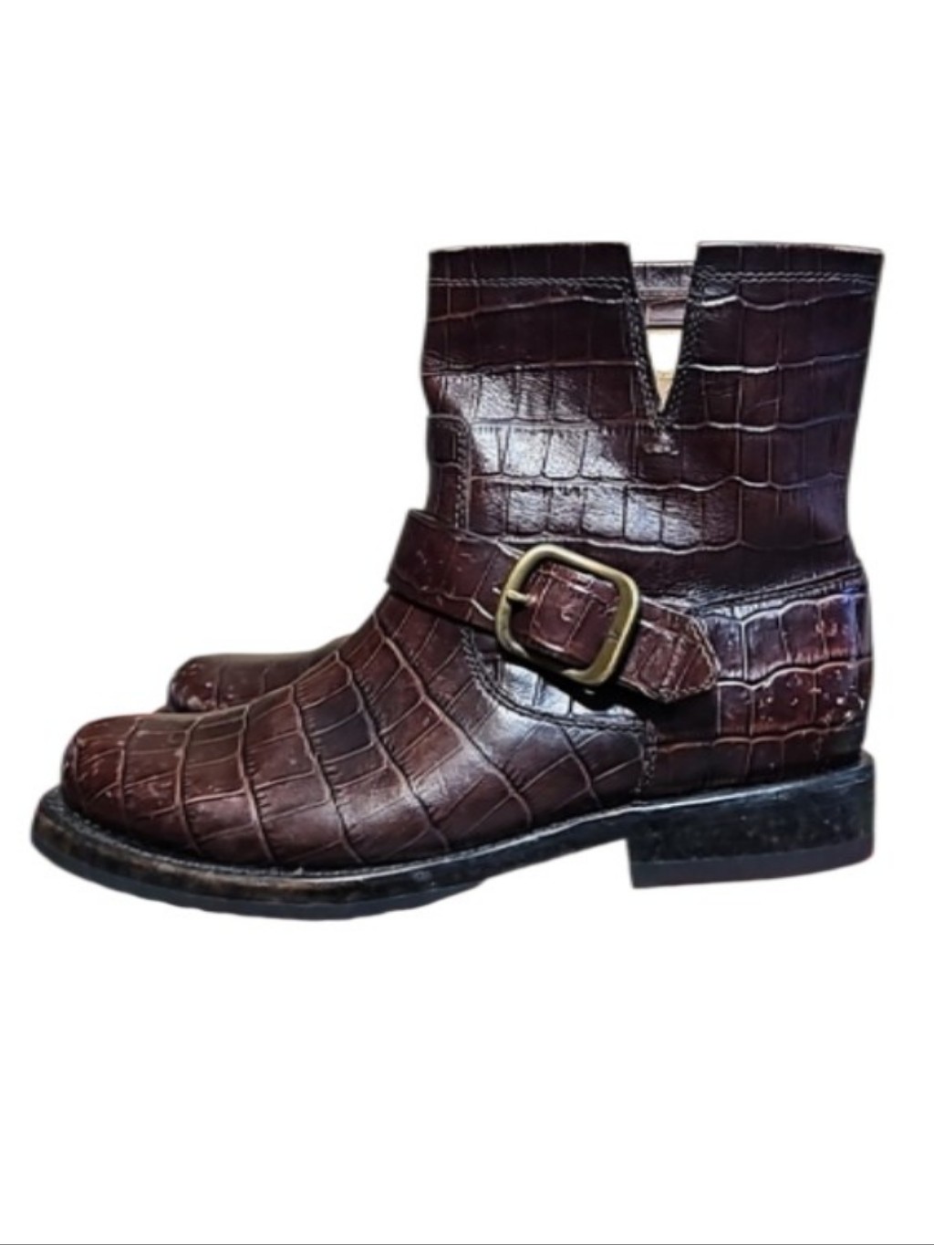 Frye Veronica Leather Buckle Ankle Distressed Boots